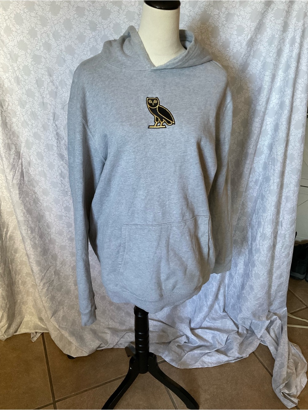 OVO Light Gray Hoodie with Gold & Black Owl Tag